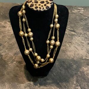 Gold beaded costume, jewelry necklace with ribbon type chain